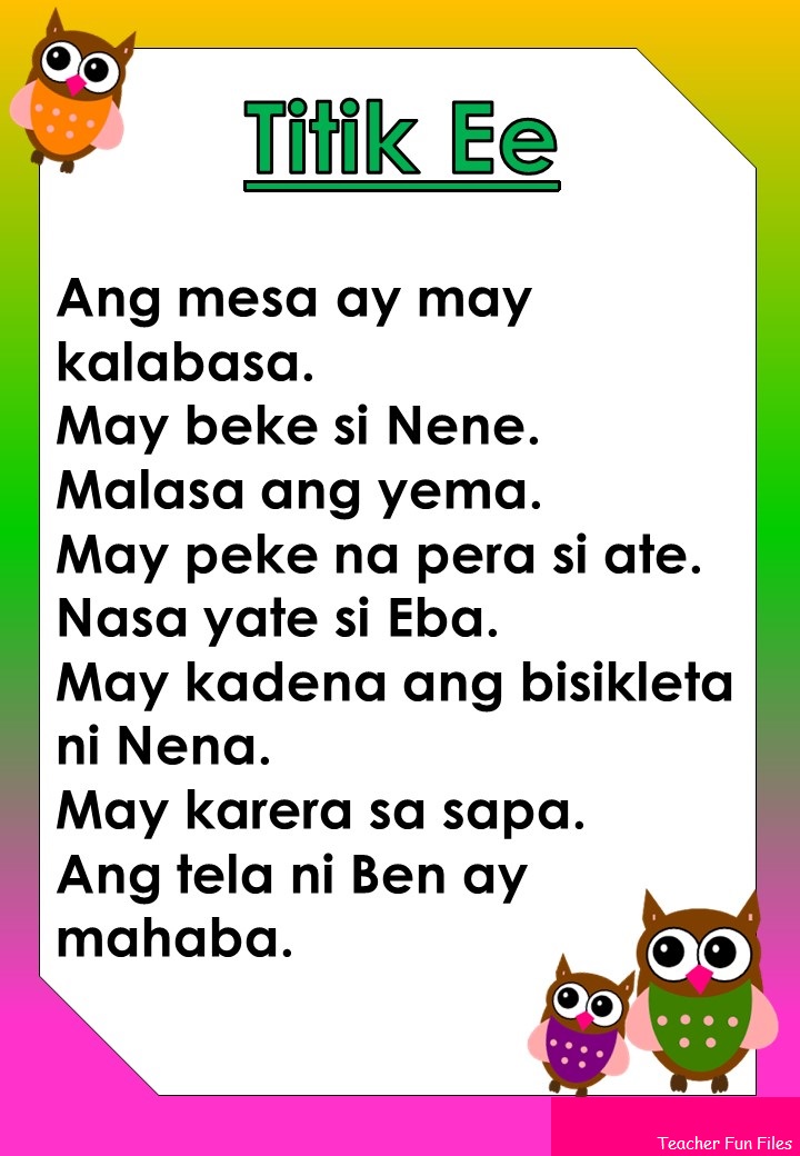 teacher fun files filipino reading passages titik a e i