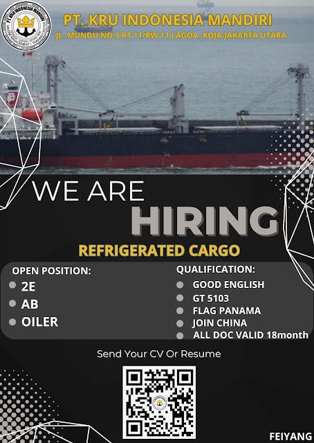 Open Position for 2E, AB, Oiler Refigrated Cargo Vessel Maret 2024