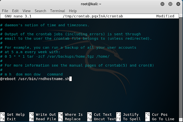 Kali Linux, modifica crontab per l'avvio dello script ad ogni boot