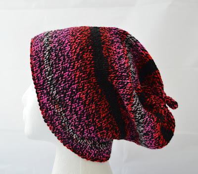 pink, red & black slouchy hat for Valentines gift, for sale at https://www.etsy.com/listing/588100369/hand-knit-slouchy-hat-slouchy-beanie?ref=shop_home_active_2