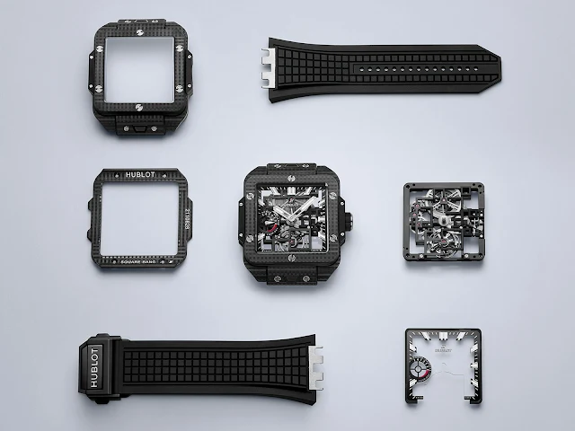 This is not only the first model in the line to be regulated by a tourbillon, but also the first to offer a 3D carbon case. As if this were not enough to make it remarkable, it is also the first to contain only square bridges,