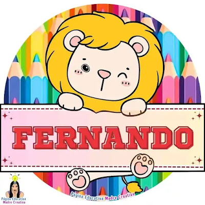 Solapín para niños Nombre Fernando - Leones para imprimir