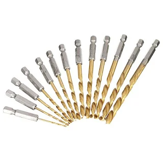 Best drill bits Titanium coated HSS drilling set with standard 1/4" hex shank that will fit cordless screwdrivers hand drills and impact drivers