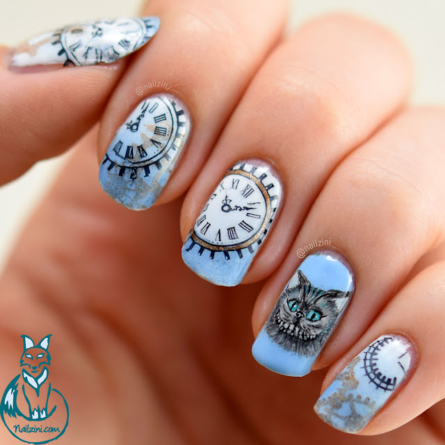 Alice Through The Looking Glass - Cheshire Cat Nail Art Nailzini