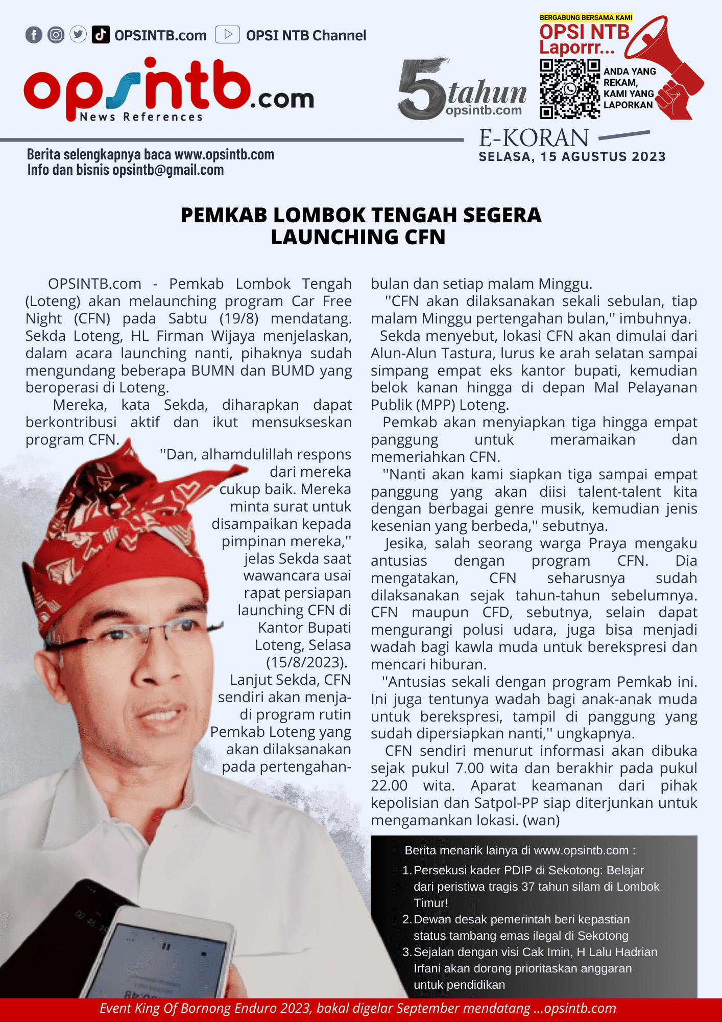 EKoran: Pemkab Loteng segera launching car free night