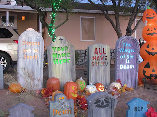 lighted tombstones
