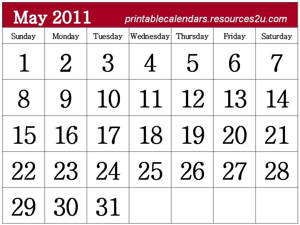 2011 calendar template printable. May 2011 Calendar template