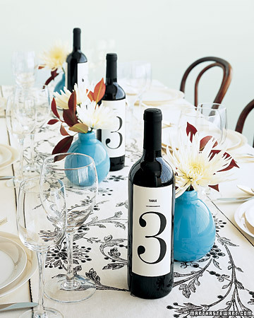 Wine Bottles as Wedding Table Numbers Have wine bottles do doubleduty as 