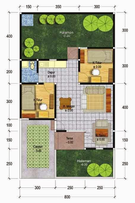Contoh Denah Rumah Minimalis Type 45 | Desain Rumah Sederhana 