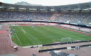 Inside the Stadio Diego Armando Maradona in  Naples, which can house 60,000 spectators