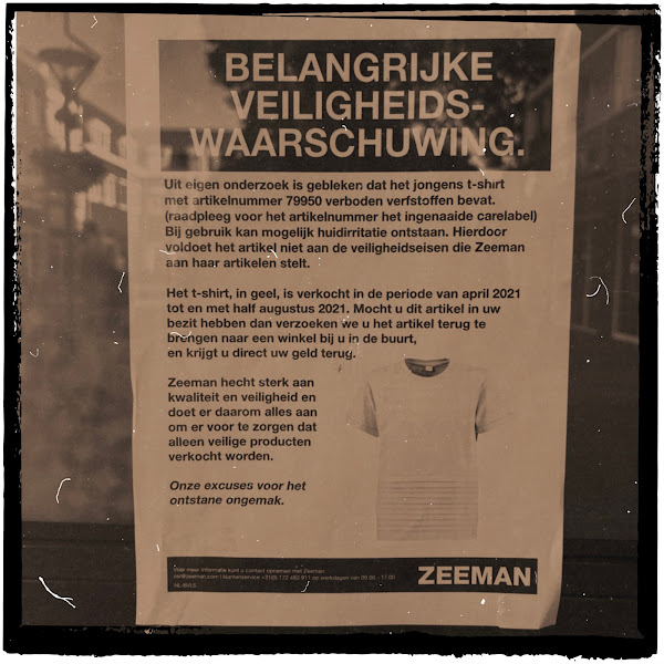 Belangrijke veiligheidswaarschuwing Zeeman (T-shirt met giftige stoffen)