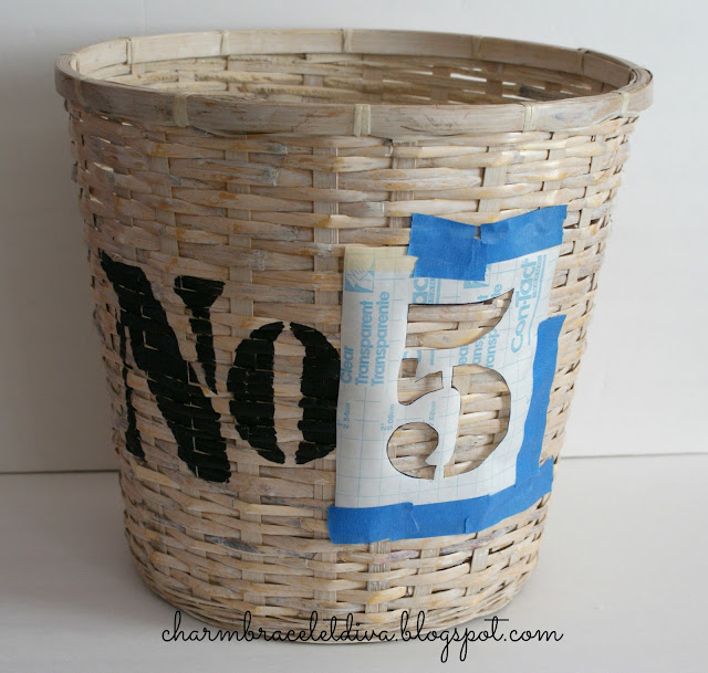 No. 5 stencil on basket