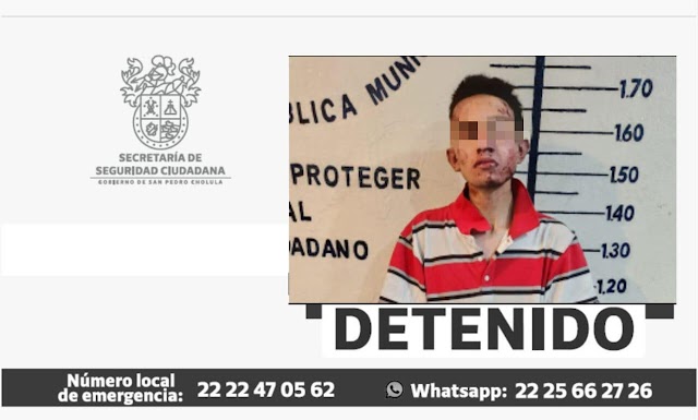 POLICÍA DE SAN PEDRO CHOLULA DETIENE A PRESUNTO NARCOMENUDISTA