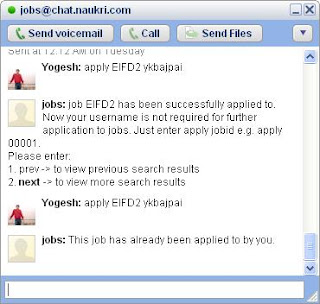 Job Applied Message on Gtalk