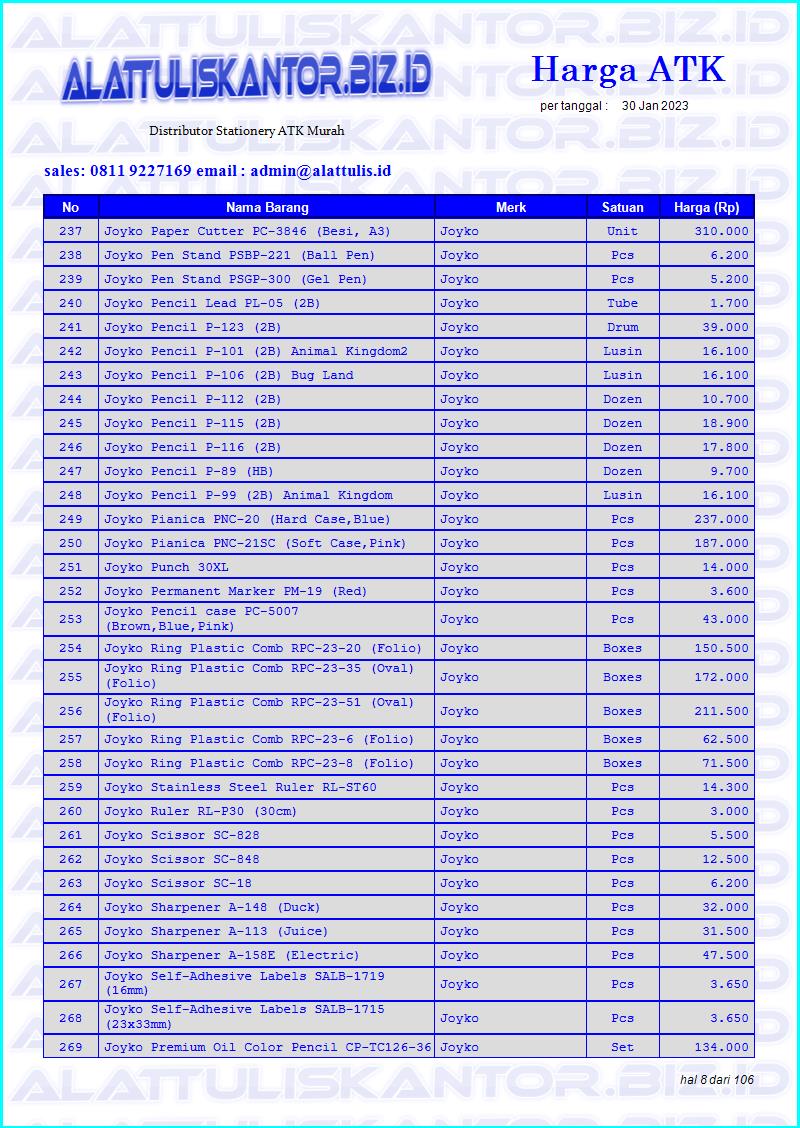 Pricelist 2023 Kategory alat alat kantor dan stationery murah