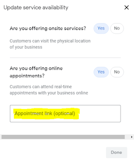 Google My Business Appointment URL