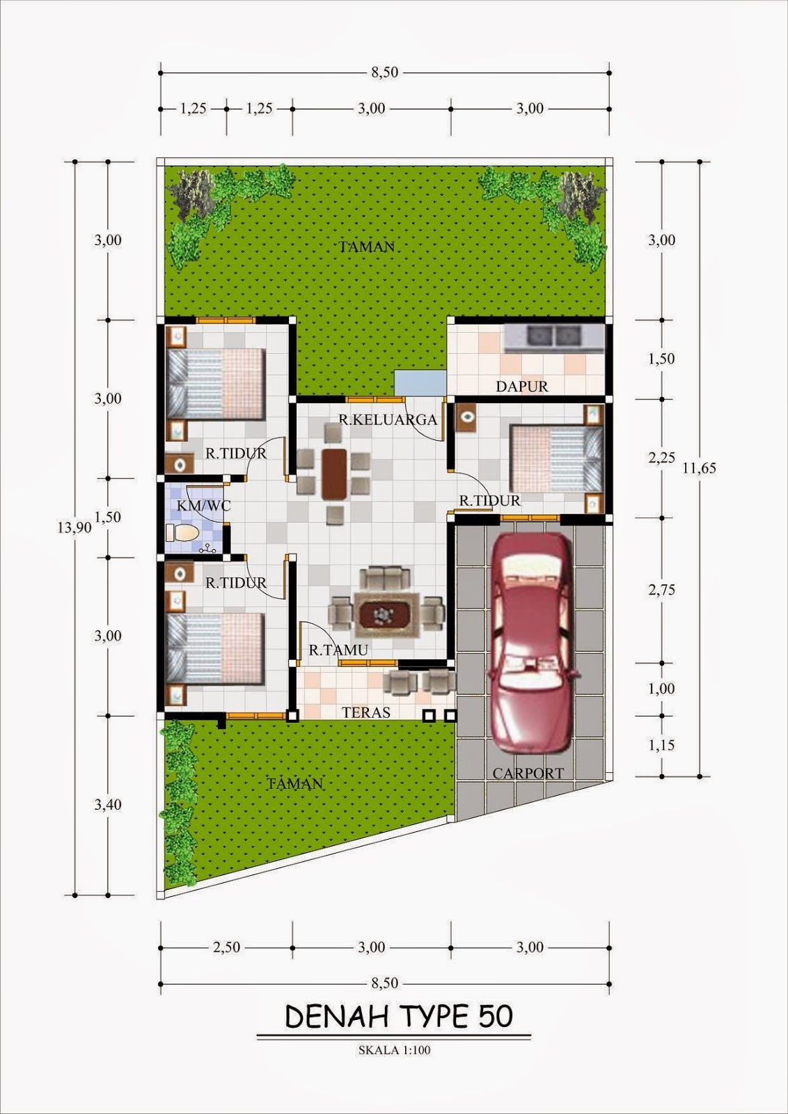 Desain Rumah Minimalis 1 Lantai Type 50 Jual Bata Ekspos
