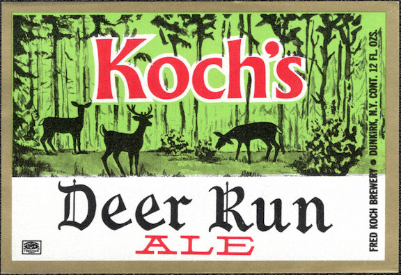 Koch's Deer Run Ale Bottle Label - Dunkirk, NY