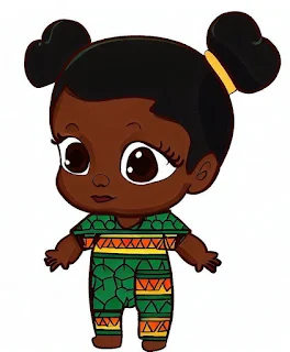 cartoon girl toddler dressed in an African print onesie