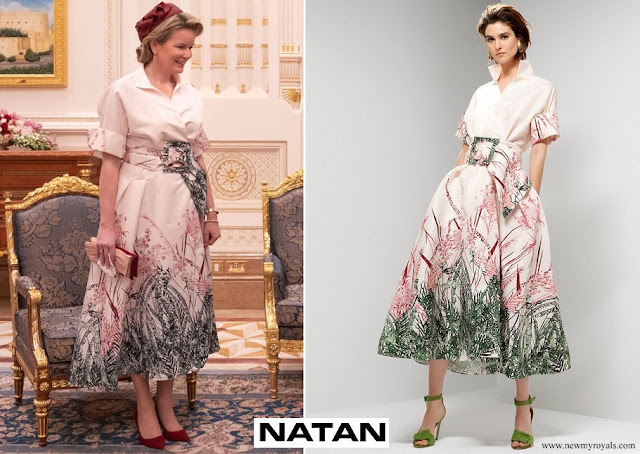 Queen Mathilde wore Natan Geisha Printed taffeta dress