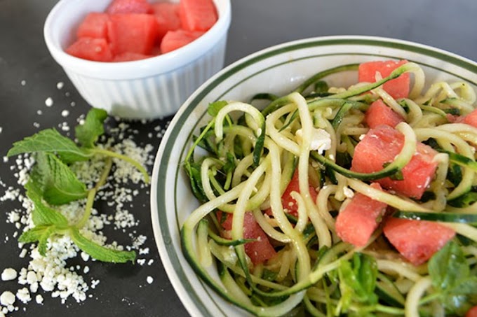 Cucumber Noodle, Watermelon, and Feta Salad #vegetarian #lunch