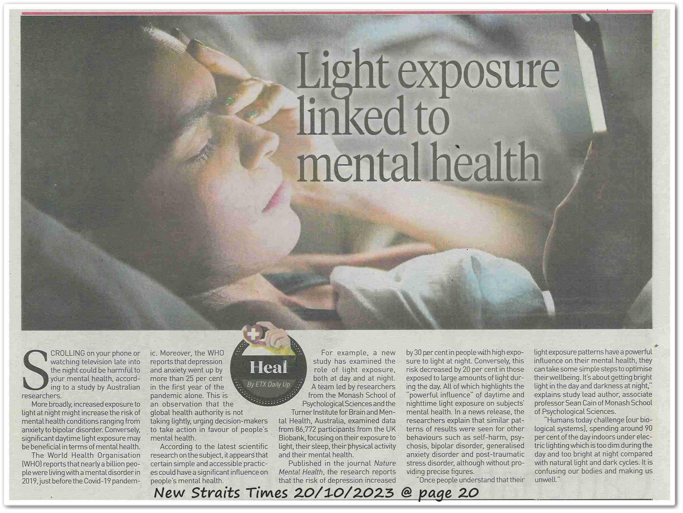 Light exposure linked to mental health