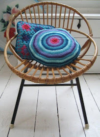 crochet, handmade, vintage, granny chic, granny square, blue, Haafner, chair