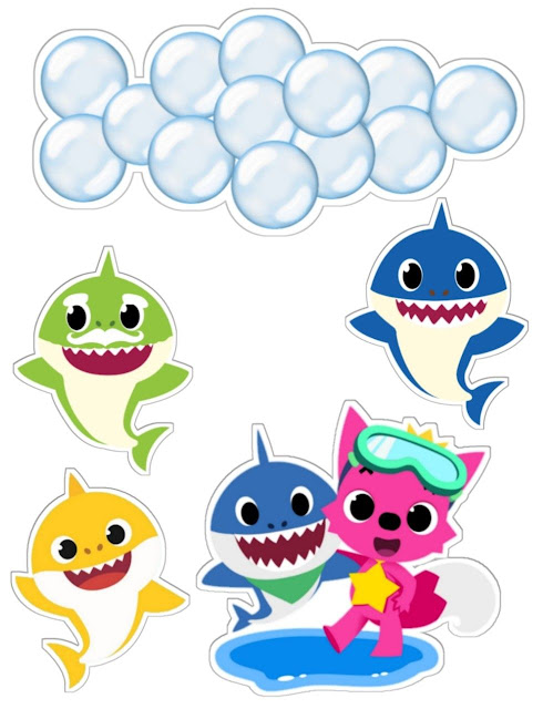 Familia de Baby Shark: Toppers para Tartas, Bizcochos o Pasteles para Imprimir Gratis.