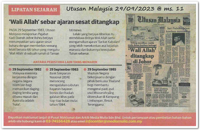 Lipatan sejarah 29 September - Keratan akhbar Utusan Malaysia 29 September 2023