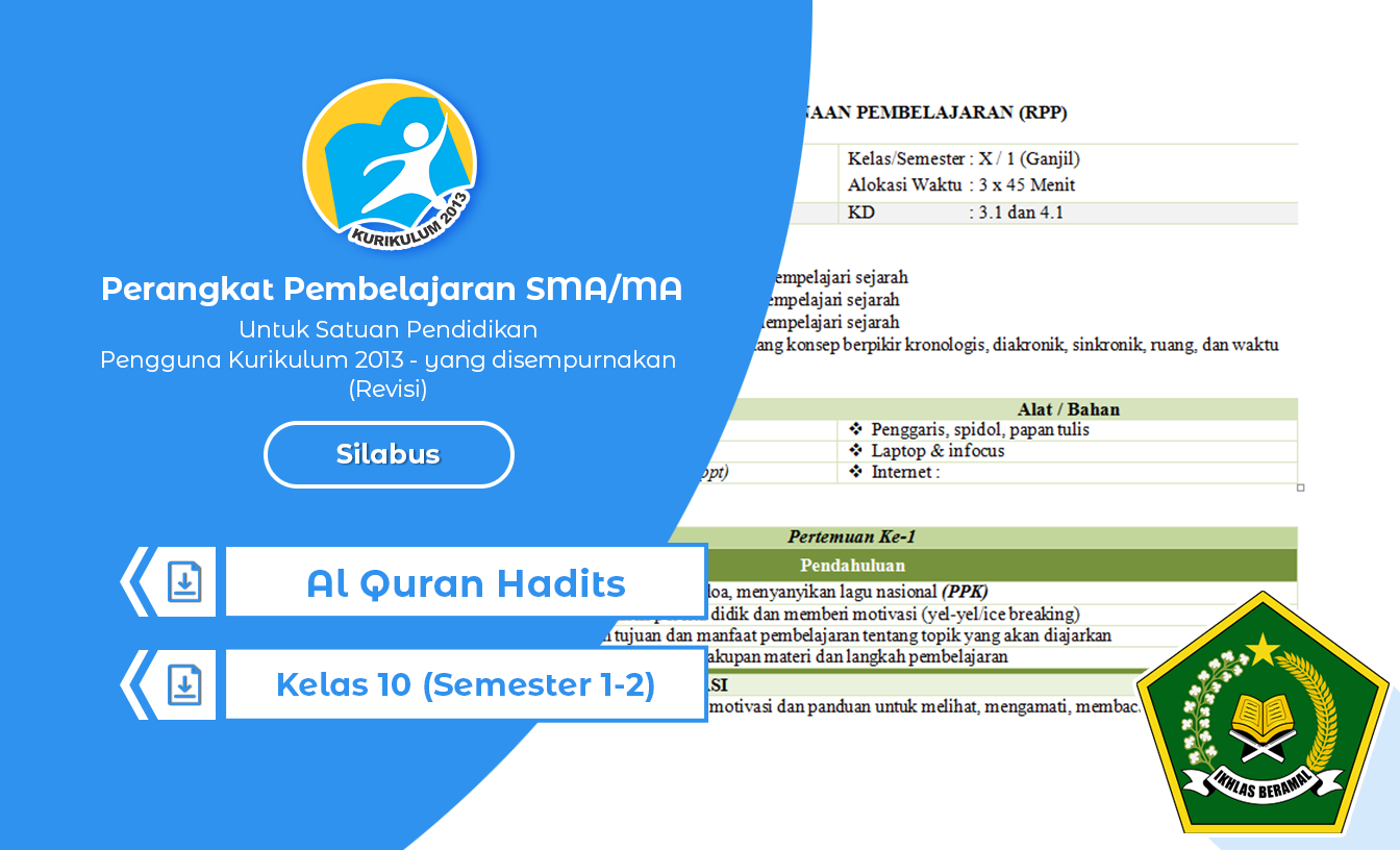 Silabus Al Quran Hadits Kelas 10 MA Tahun 2022/2023