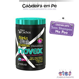 Composição da Máscara Novex Santo Black Poderoso - Embelleze, liberada para No Poo, Low Poo, Sem Shampoo, Shampoo Leve com óleo de semente de Baobá.