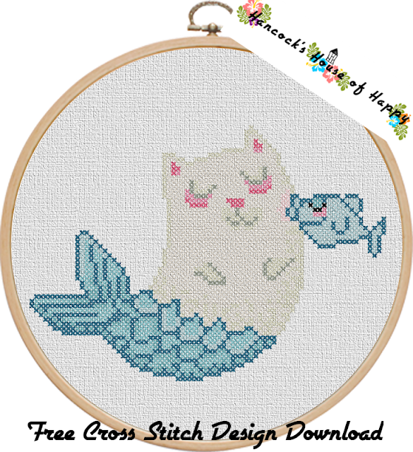 Free Mermaid Cross Stitch Pattern. Purrmaid Kawaii Cross Stitch to Download.