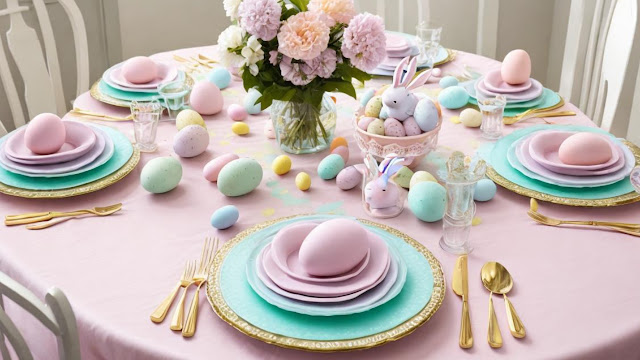 Easter Decor, Pastel Table Linens, Easter Table Decor