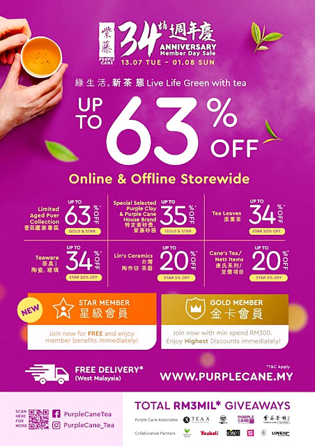 PURPLE CANE 34TH ANNIVERSARY Member Day Sale Is Here With Up To 63% OFF Tea Leaves, Teawares & More