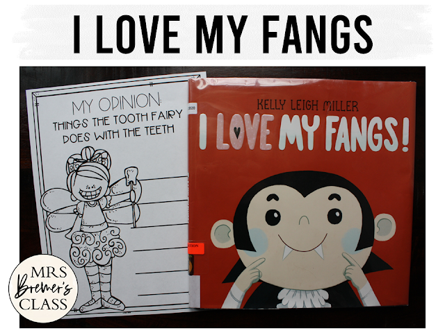 I Love My Fangs book activities unit with companion worksheets, literacy printables, lesson ideas, and a craft for Halloween in Kindergarten and First Grade