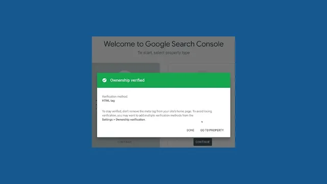 Popup for ownership verified in Google Console done