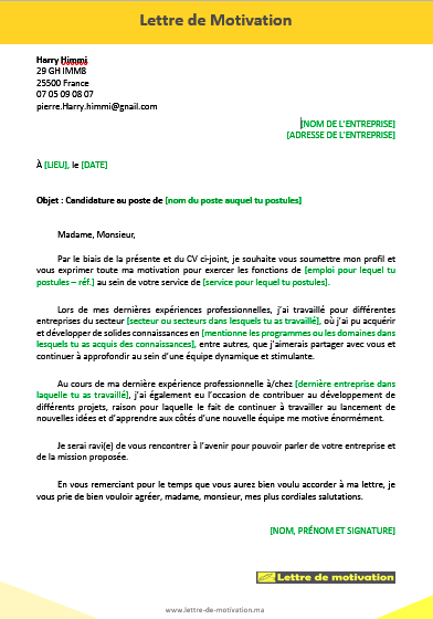 lettre de motivation exemple