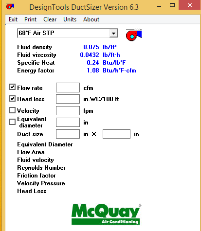 Duct sizing software