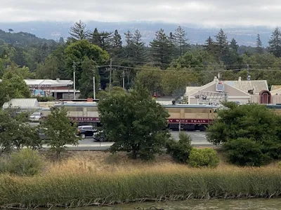 Wine Train seen from guest room at Napa River Inn in Napa, California
