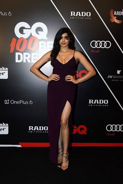 Adah sharma deep cleavage images in purple color dress 