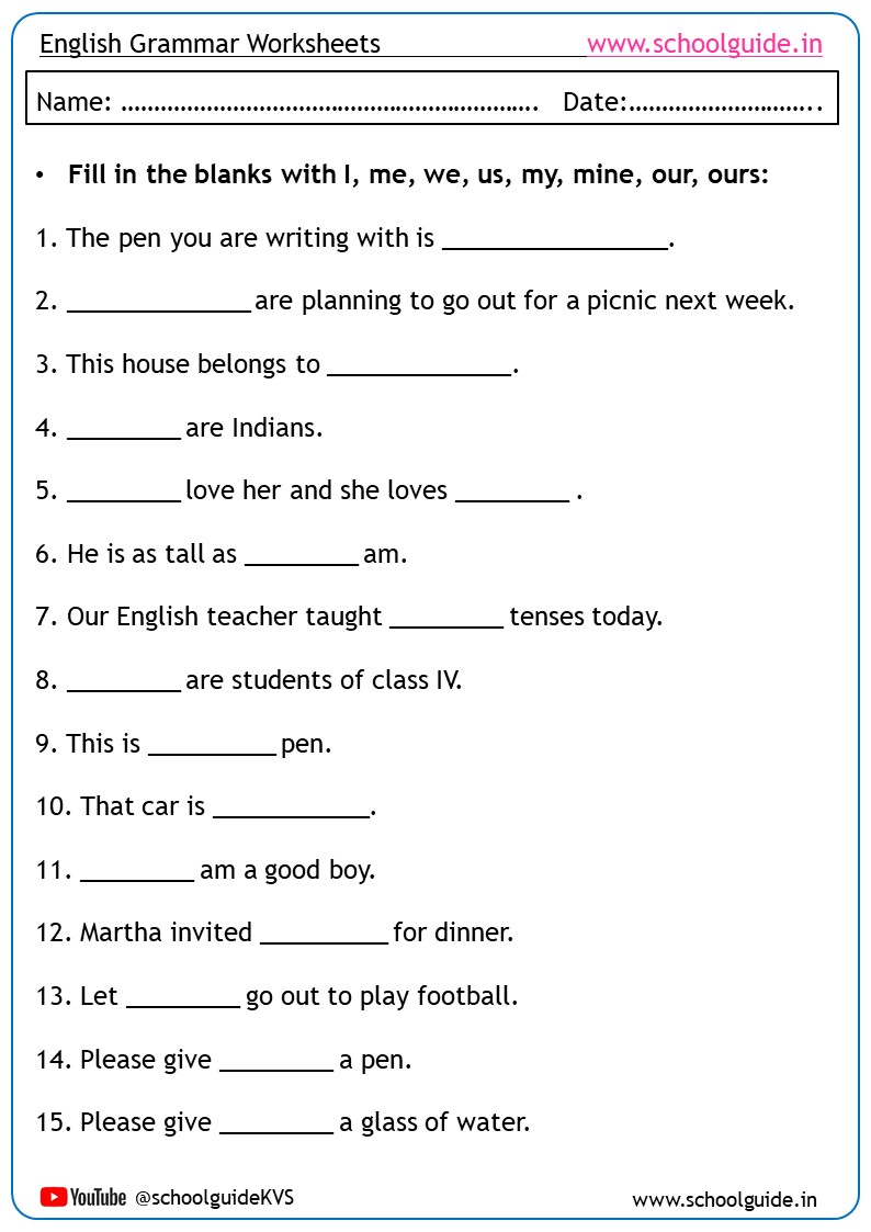 Pronouns Worksheets
