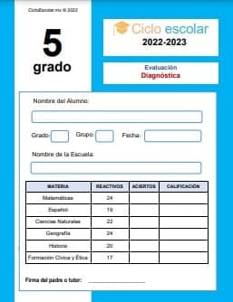 Examen diagnóstico Quinto grado 2022-2023