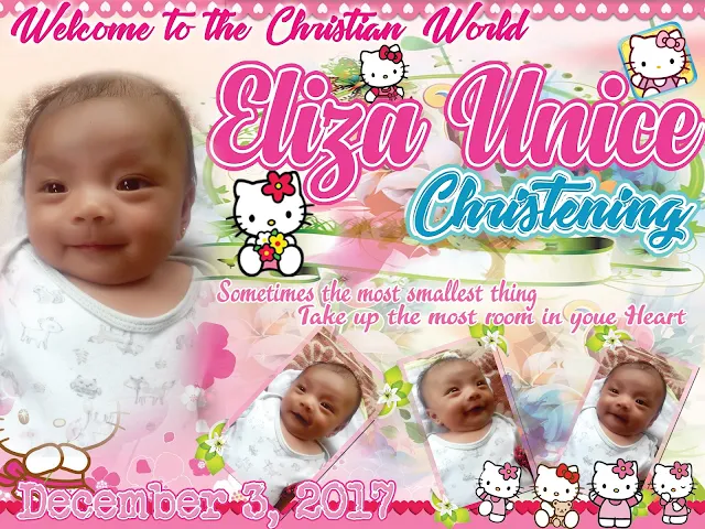 This is a free downloadable Hello Kitty Tarpaulin for Christening template for your design. This template is compatible with Photoshop, Illustrator and InDesign.