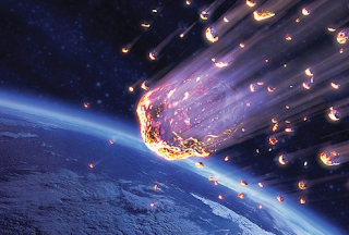 Gambar di atas menunjukkan beberapa objek meteor yang ingin menumbuk bumi. Objek-objek celestial yang lewat dalam ruang boleh menjadi ancaman serius kepada Bumi. Tetapi Allah, Pencipta Sempurna,