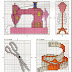 Máquinas de coser, tijeras, costura, motivos en punto de cruz