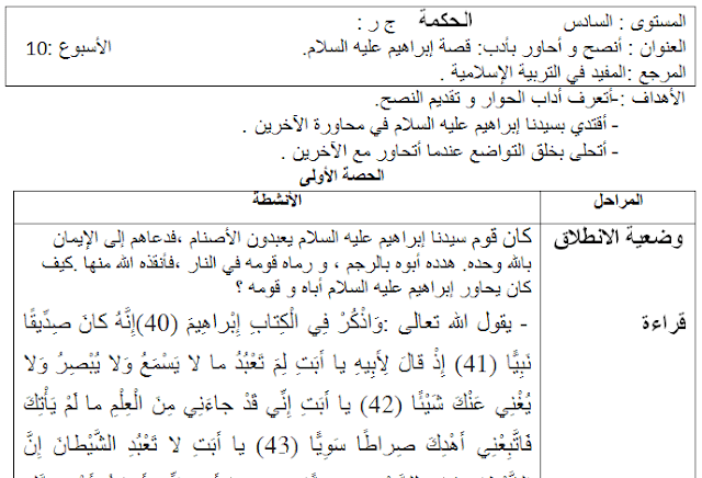 جذاذات المفيد في التربية الإسلامية للمستوى السادس