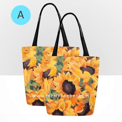 Sunflower painting art tote bags by artist Merrill Weber