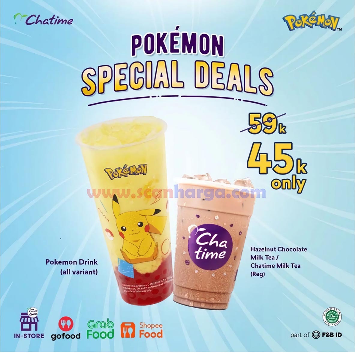 Promo CHATIME POKEMON Special Deals ! 2 Cup Hanya 45RB