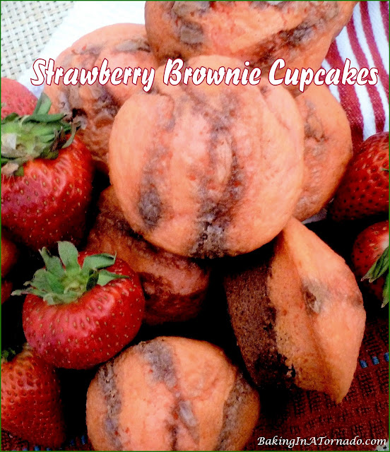 Strawberry Brownie Cupcakes | recipe developed by www.BakingInATornado.com | #recipe #dessert