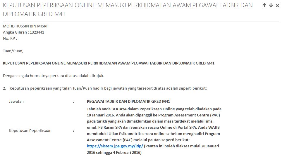 PENGALAMAN PTD ASSESEMENT CENTRE (PAC) 2016 ~ HOUSE OF 